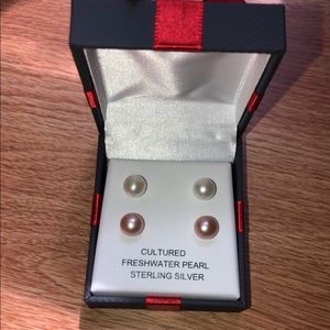 2 Pc Pearl Earring Set, sterling silver.